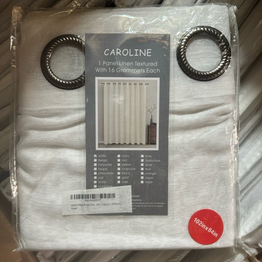 Caroline white 1 panel linen textured with 16 grommets each